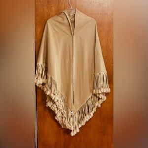 NWT Colombo 100% Cashmere Beige leather Fringe w Tuffs Fur